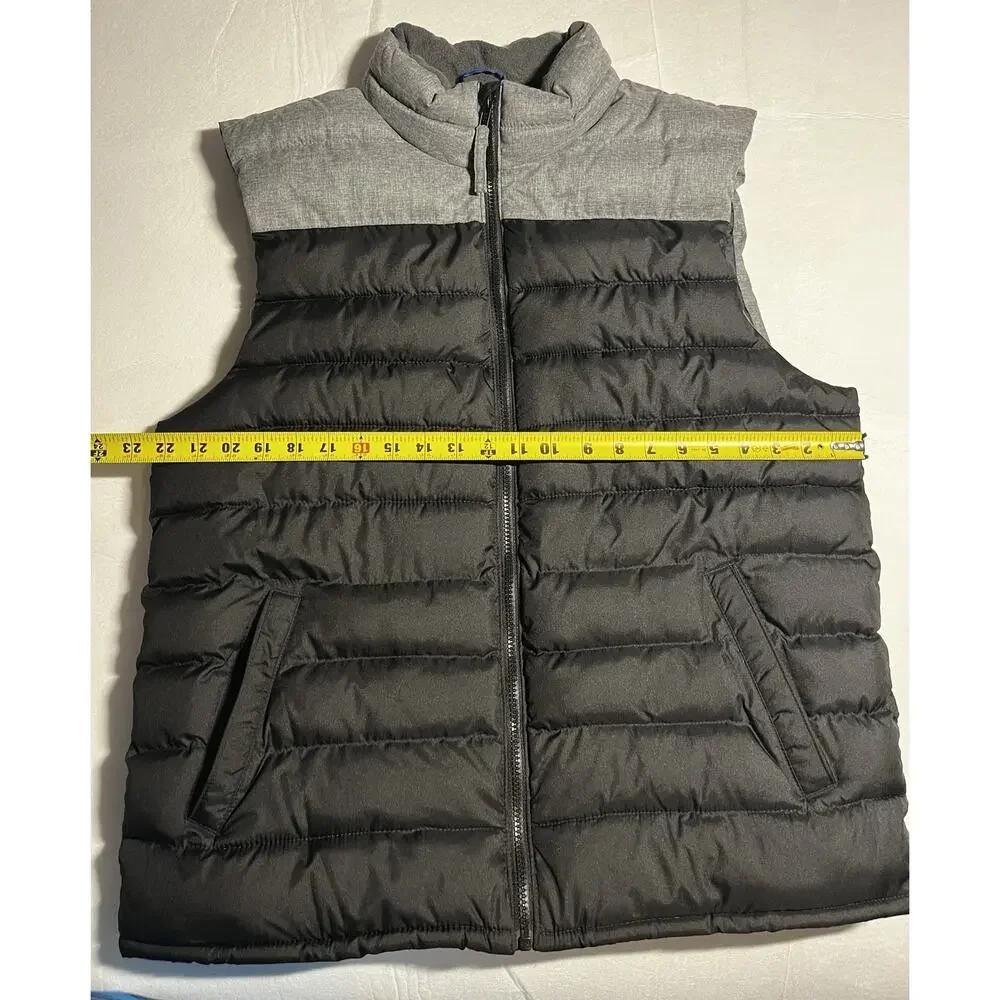 Old Navy Mens Large Black Gray Colorblock Puffer Vest Fleece Lined Full Zip